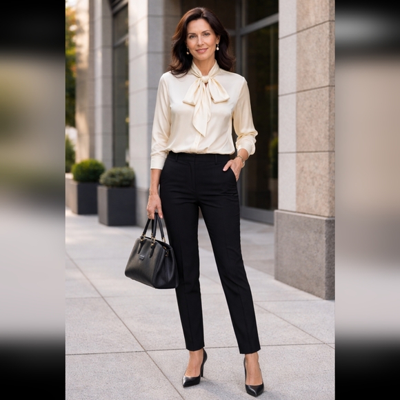 Tory Burch Tops - Tory Burch Ivory Cream Silk Blouse Bow Tie Long Sleeve Button Front Size 14